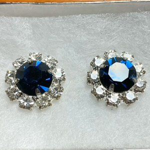 Sapphire blue flower 18MM pierced earring silvertone for dance/auditions/pageant